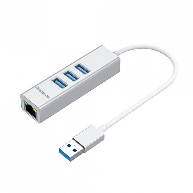 Simplecom CHN420 Silver Aluminium 3 Port SuperSpeed USB HUB with Gigabit Ethernet Adapter Simplecom CHN420 Silver Aluminium 3 Port SuperSpeed USB HUB with Gigabit Ethernet Adapter